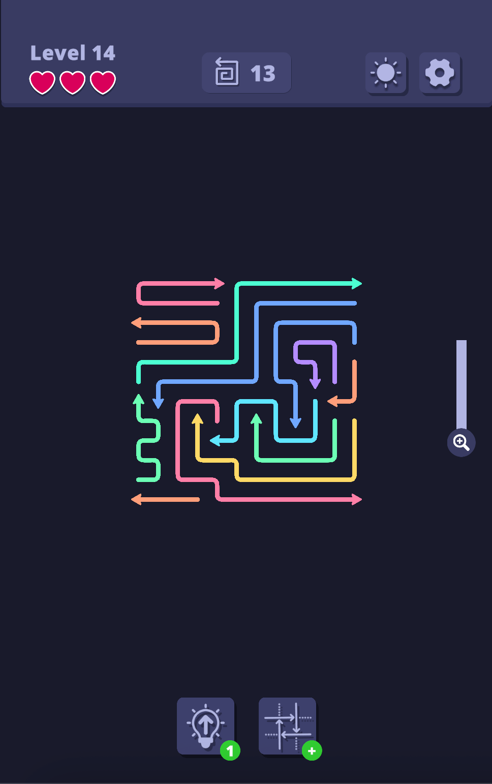 Arrow Out gameplay — Level 14 arrow puzzle